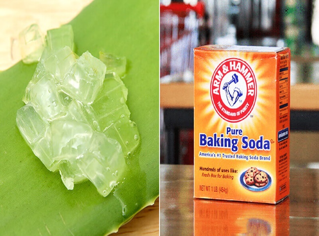 Kết hợp nha đam v&agrave; baking soda để rửa mặt